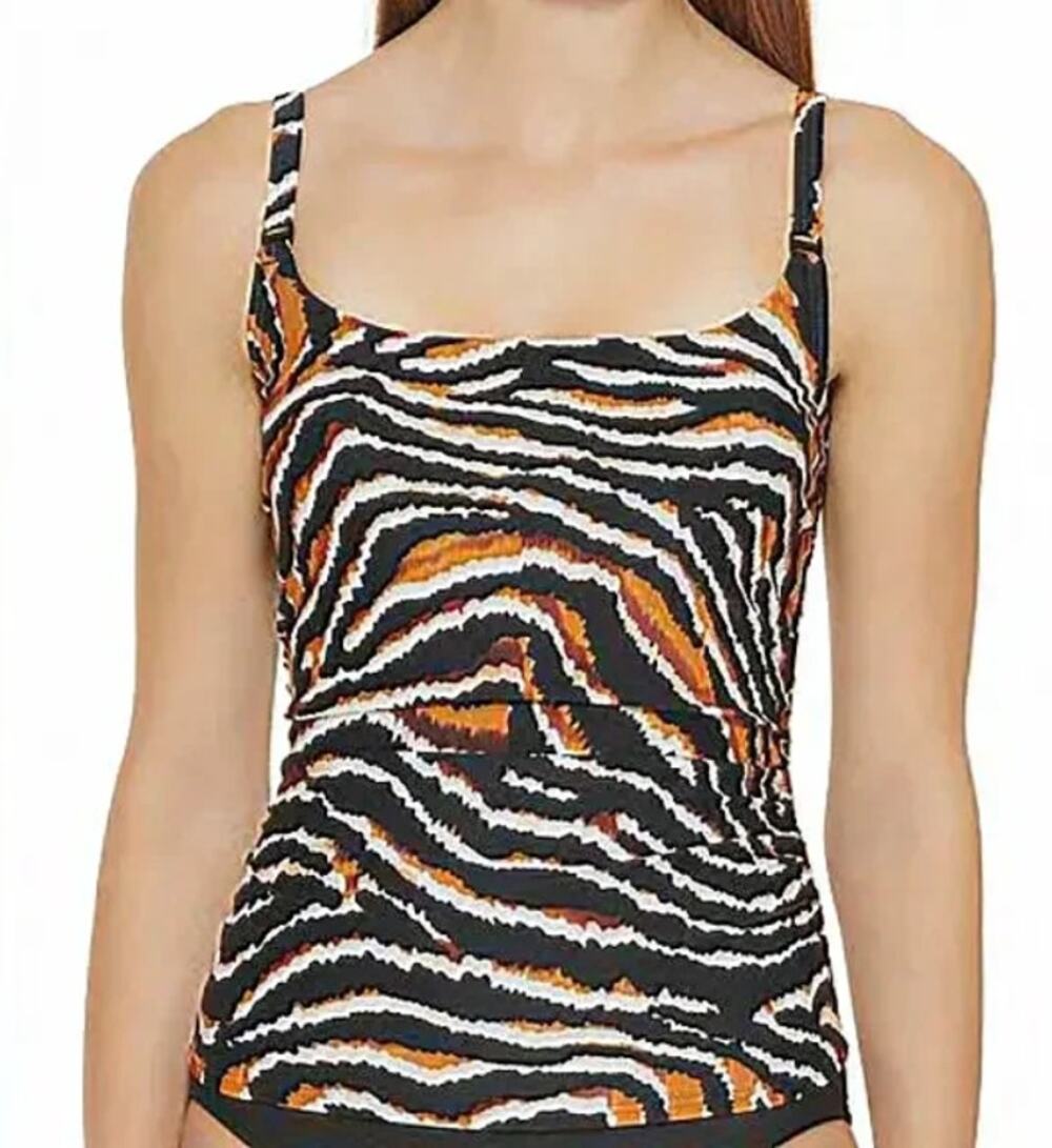 DKNY Black Tiger Print Tankini Swim Top Size Small - Picture 1 of 11